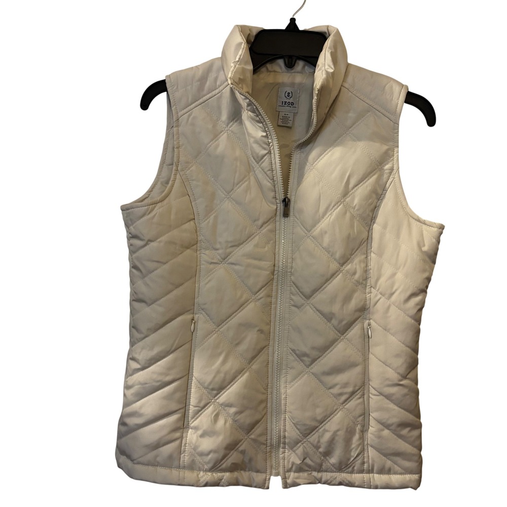 IZOD Women's Quilted Puffer Vest Sz SP Cream Full Zip